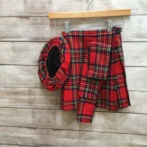 NEW WITHOUT TAGS VINTAGE CLANARIC SCOTTISH‎ PLAID WOOL SKIRT, BERET AND SCARF